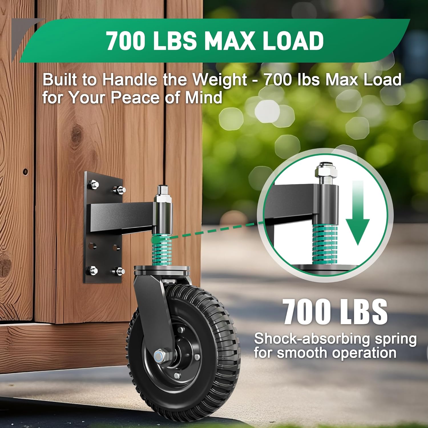 DAILYLIFE Gate Wheel, Heavy Duty 8-Inch Spring-Loaded Gate Wheels for Wooden & Metal Tube Gates, 700 lbs Capacity Caster with 360° Rotation, Includes Mounting Hardware