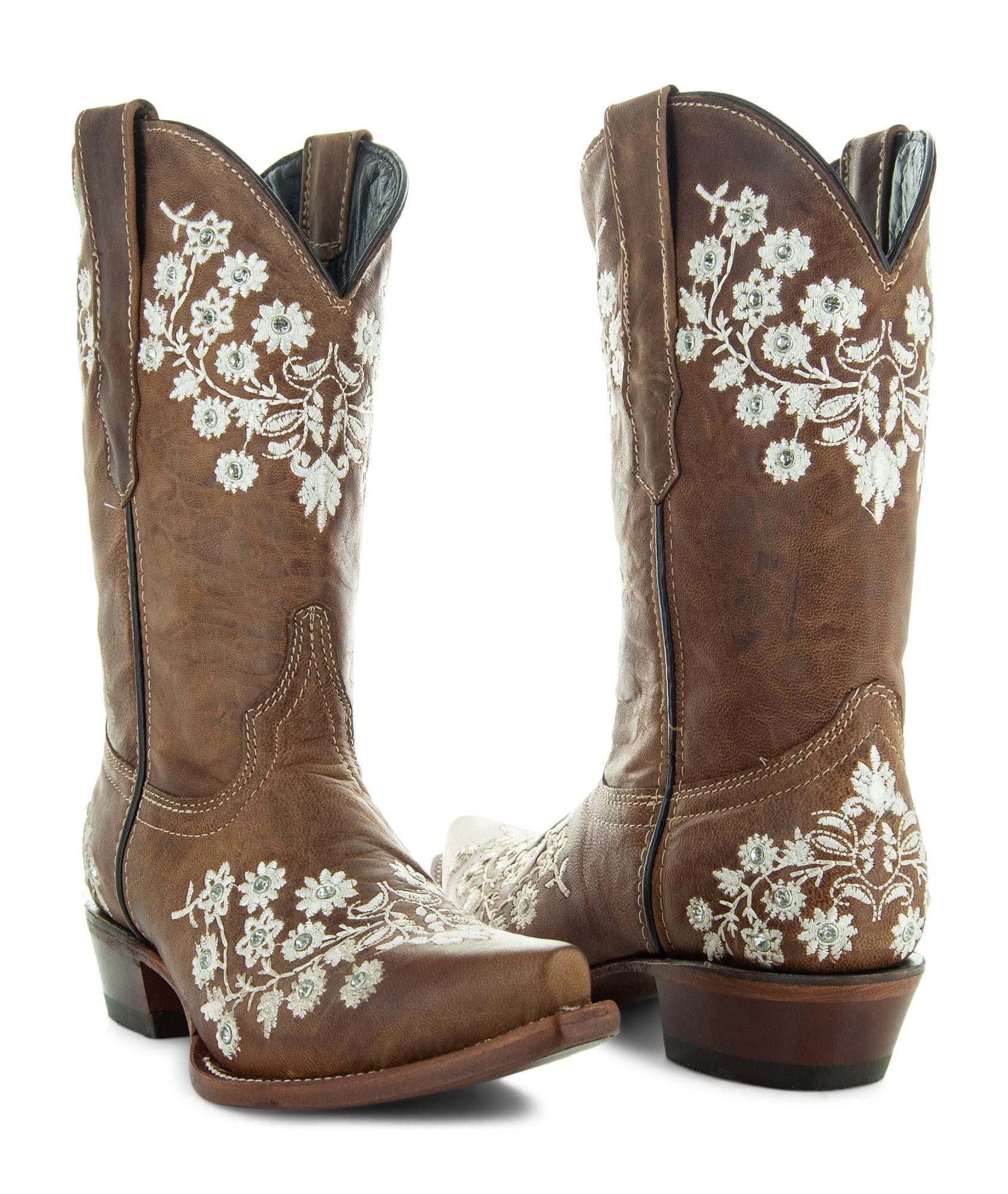 Soto Boots Womens Floral Embroidery Cowgirl Boots Geniune Leather Handcrafted Boots M50059 Brown