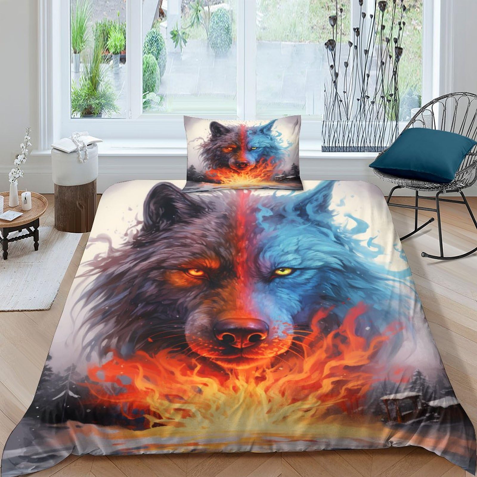 Housse de couette loup magique 135x200 parure lit enfant adulte