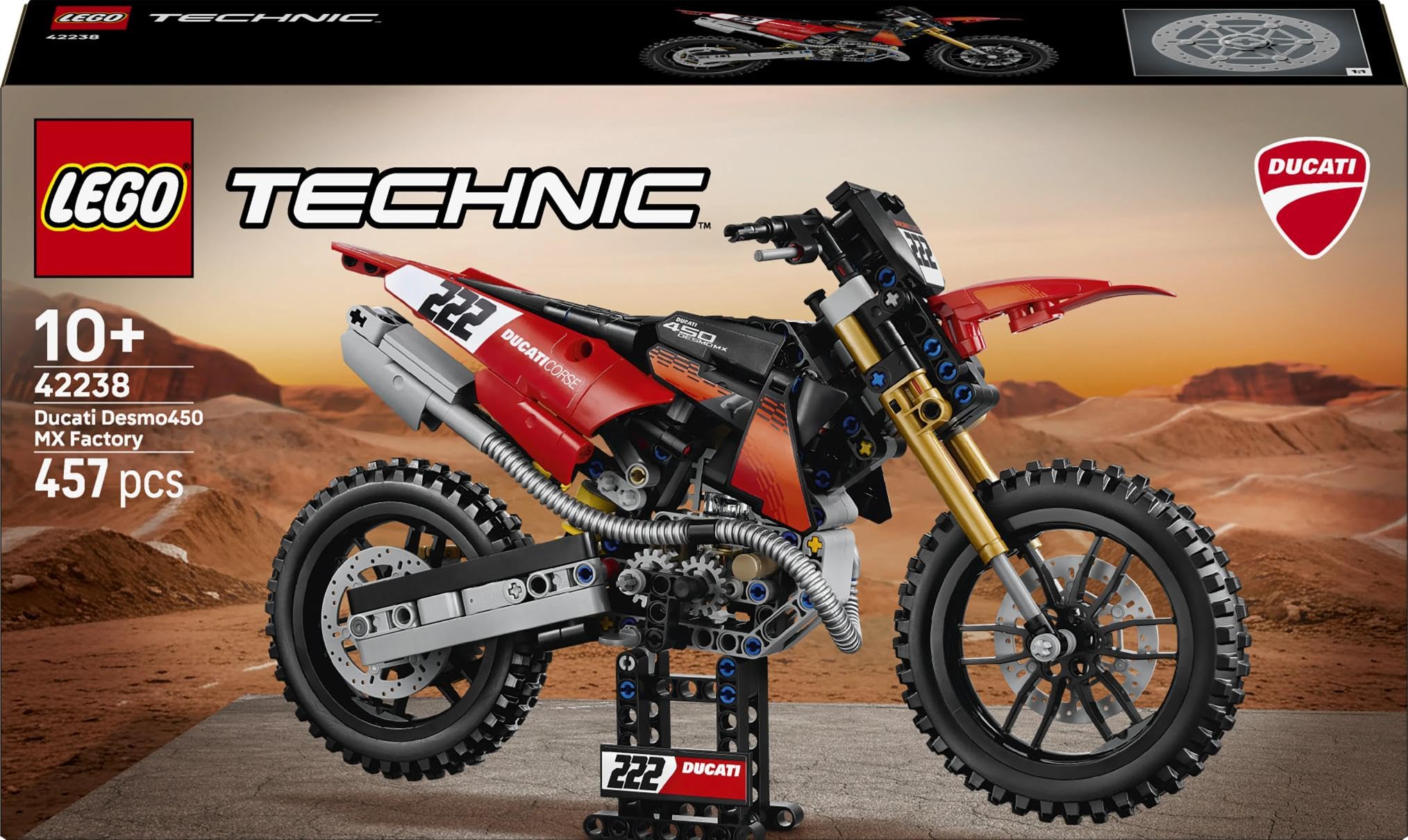 LEGO Technic Moto Ducati Desmo450 MX Factory - Kit di Modellismo - Moto Giocattolo con Motore a Cilindri e Sospensioni - Decorazione Cameretta - Regalo per Bambini da 10 Anni in su da Collezione 42238