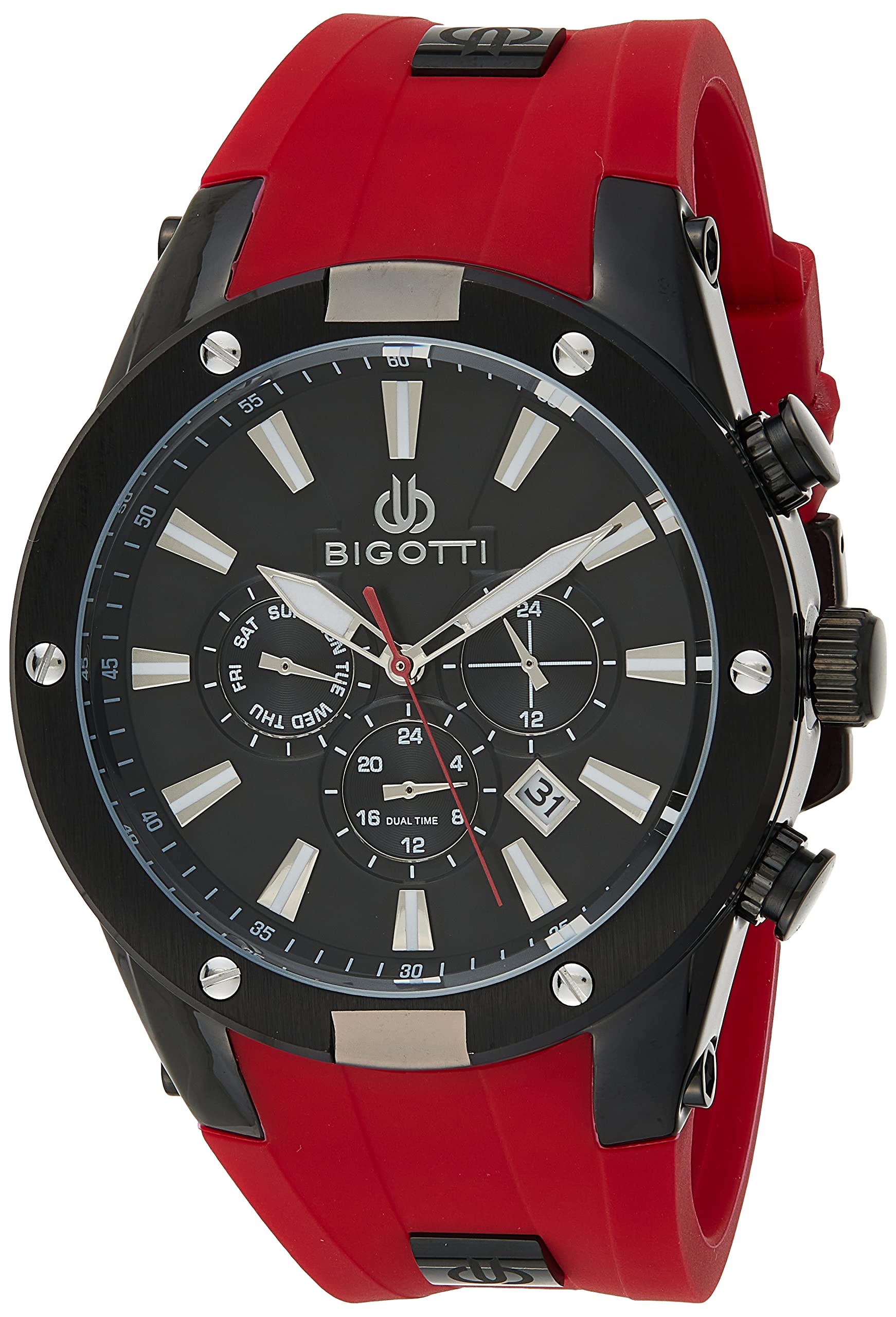 Bigotti MilanoBigotti BG.1.10354-5 Milano Silicon Strap Watch for Men, Red