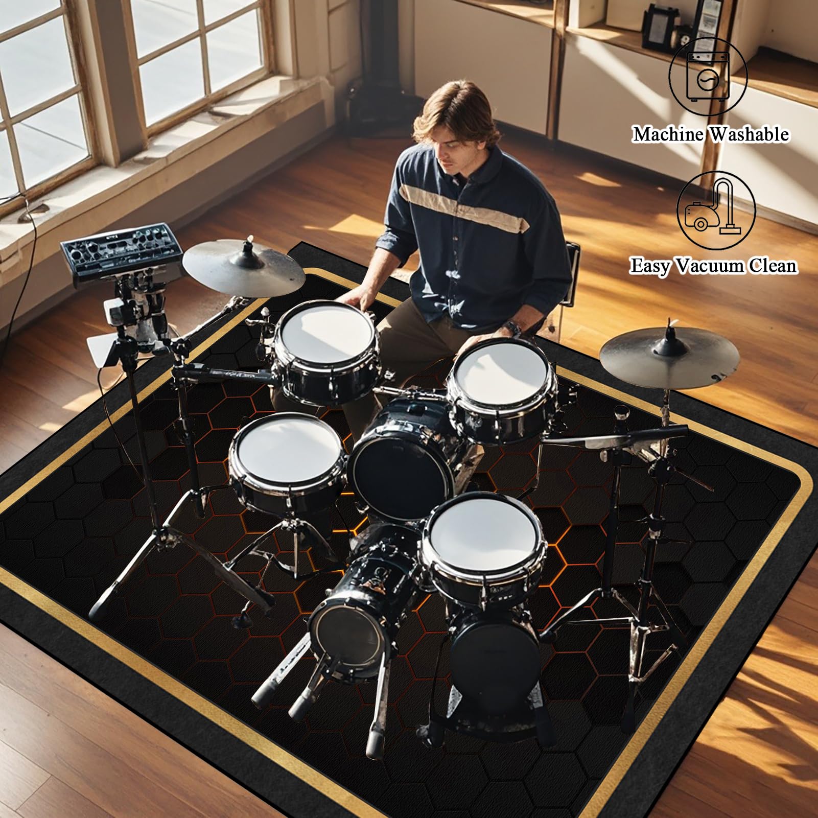 Tappetino per Batteria Drum, 230 x 200 cm Tappeto Insonorizzato per Batterie, Tappeto per Batteria Acustica, Tappetino a Tamburo per Elettroniche Rullante Snare Drum Grancassa Strumenti Musicali
