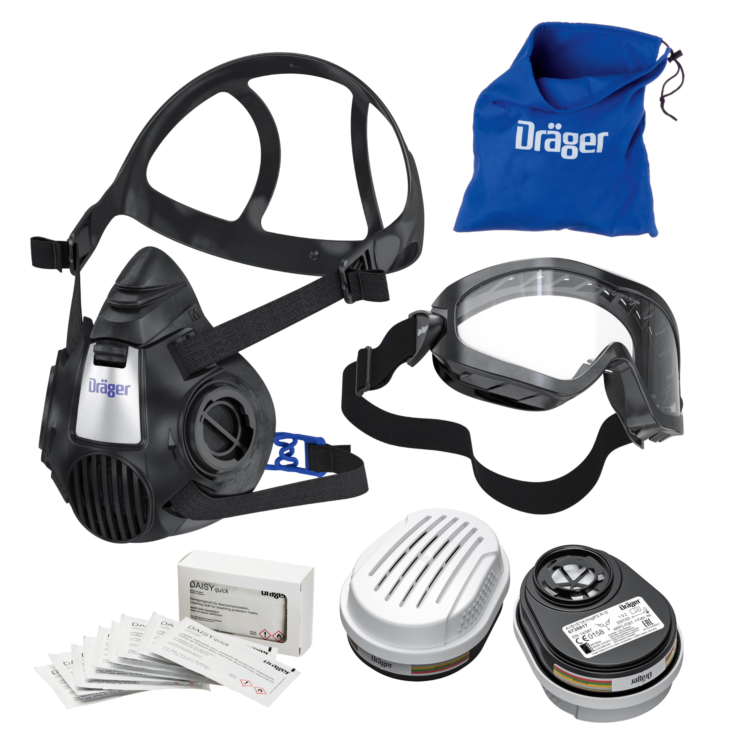 Dräger X-plore 3500 Kit di protezione respiratoria per incendi boschivi: Semimaschera + Filtro ABEK1Hg-P3 | Protezione da fumo e cenere durante gli incendi boschivi