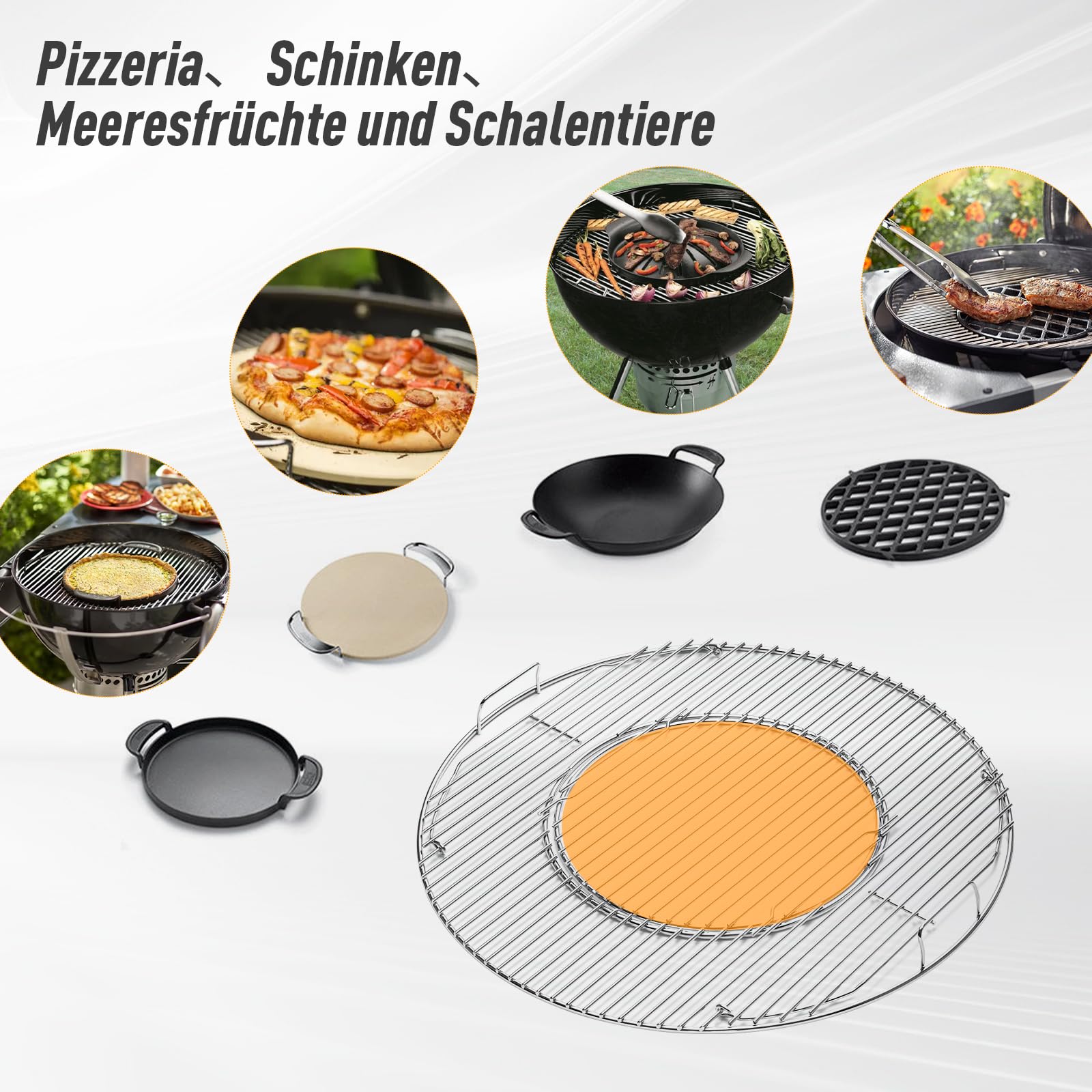 8835 54,6CM Rund Grillrost für Weber 57CM Holzkohlegrills,Abnehmbarer Grillrost Ersatz für Weber Kohlegrills One-Touch, Performer, Bar-B-Kettle, Master-Touch,Grillrost Rund mit Smokey Mountain Cooker
