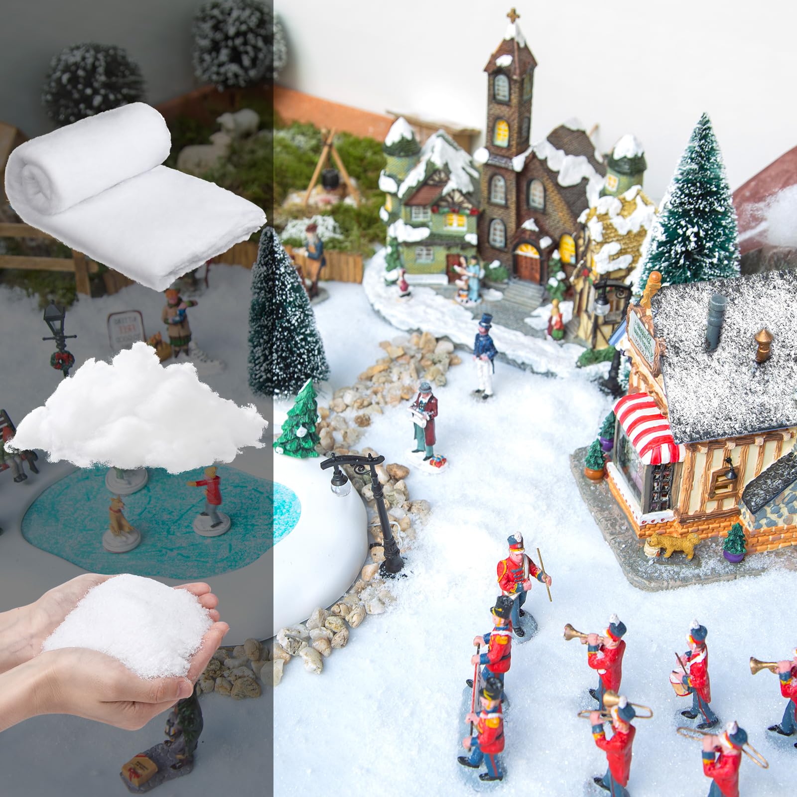 RiceshootChristmas Fake Snow Set Artificial Snow 2 Fluffy Snow Blanket Roll 8 x 3 ft 18 oz Fake Snow Cotton 18 oz Snow Powder DIY Craft Holiday Party Decor for Table Wall Home Indoor