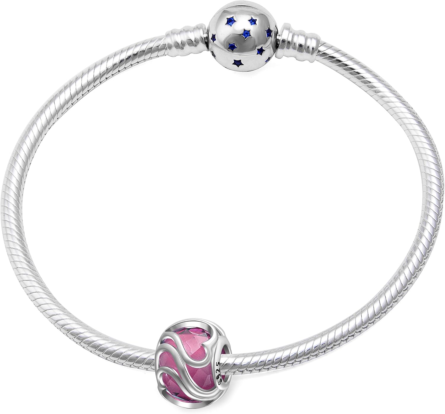 Hoobeads Heart Crystal Charms 925 Sterling Silver Murano Glass Bead for European Bracelet (Pink) - Image 3