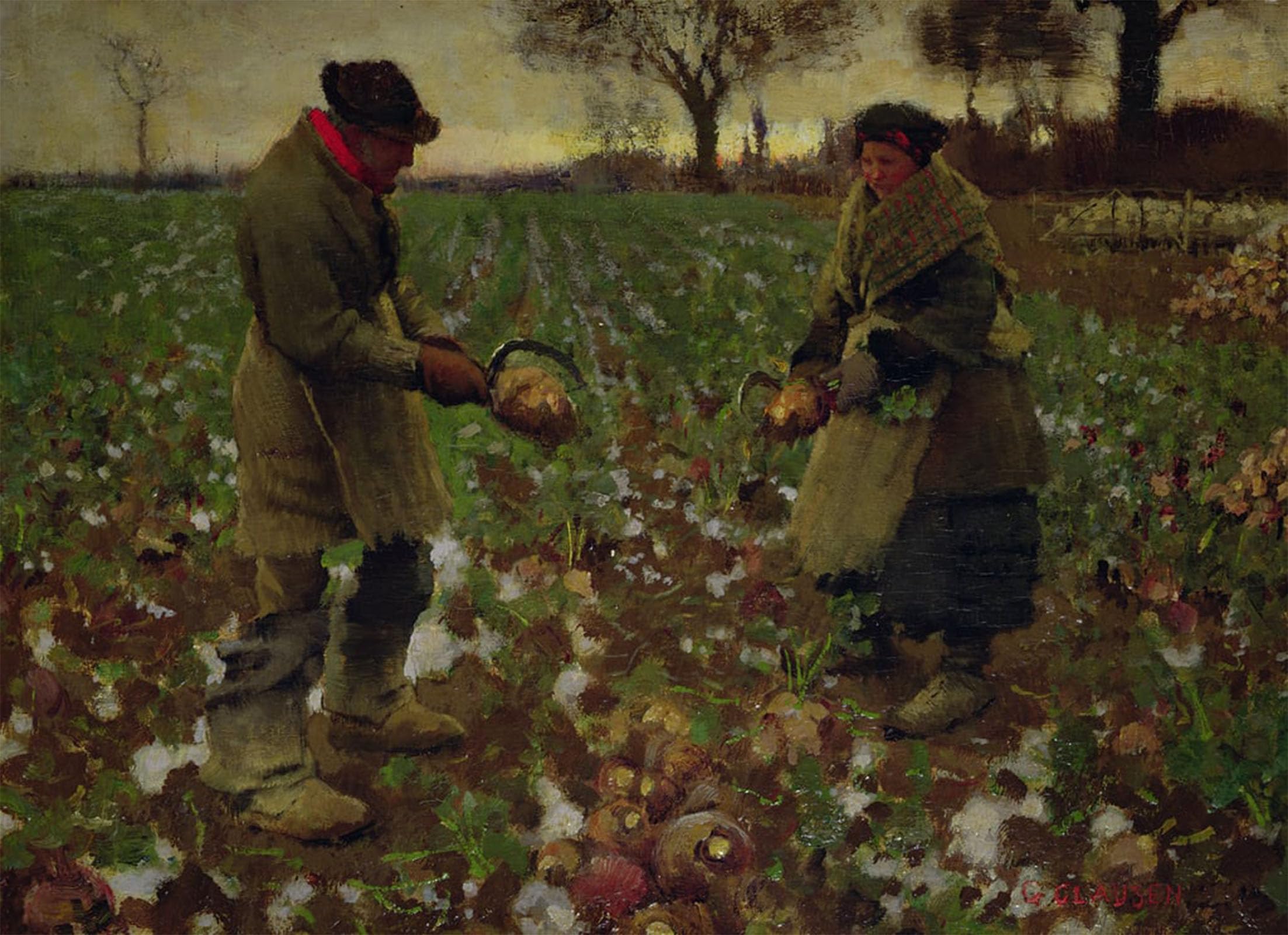 RZHRHJES Retro Picture Portrait Oil Painting Modern Wall Artwork December by George Clausen Canvas Poster for Home Decor 60x90cm