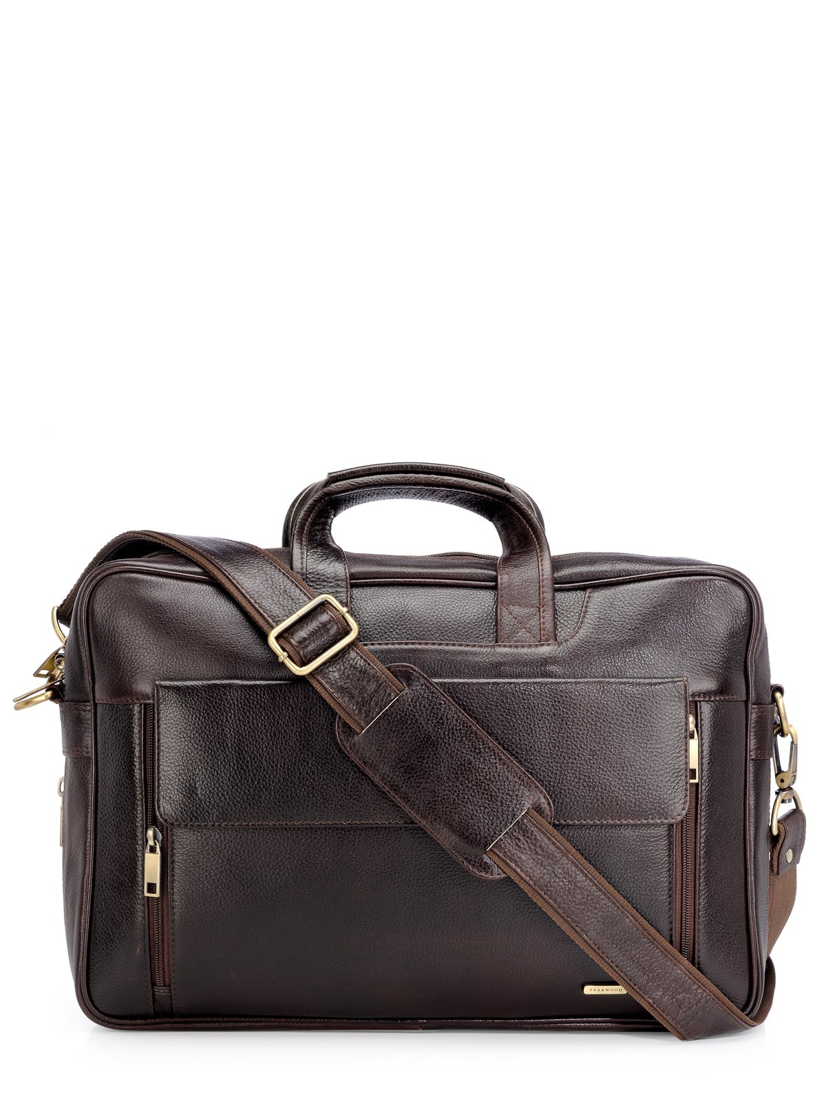 Teakwood Handcrafted Real Genuine Leather 15" Laptop Cross-Body Messenger Bag Brown-image-14