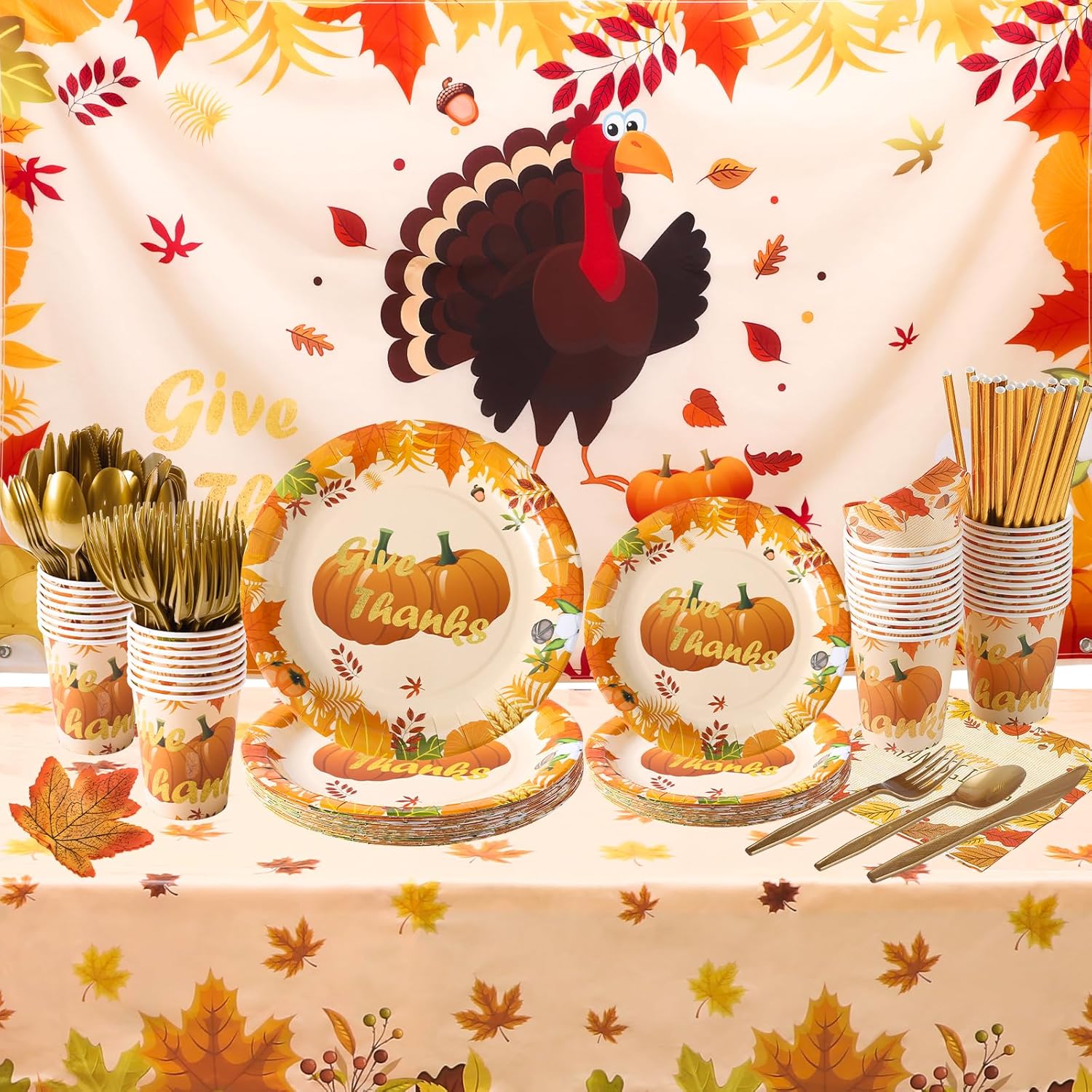 219PCS Thanksgiving Party Supplies Decorations, 24 Guests