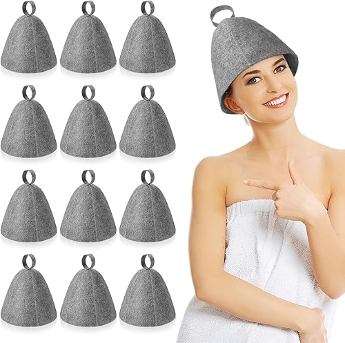 Jiuguva Sombreros de sauna de lana, sombreros rusos para sauna, sombreros de sauna para mujeres, accesorios de ducha de sauna Gris,beige, gris