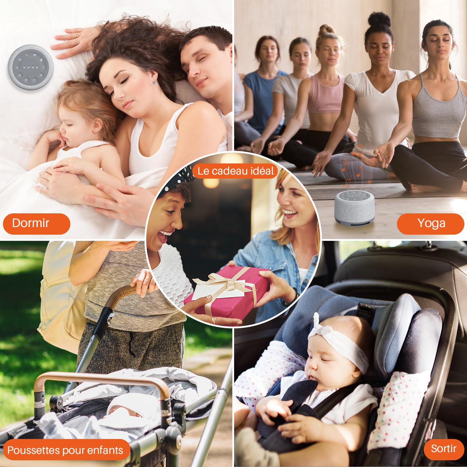 FUNYKICH Machine à Bruit Blanc pour Sommeil Profond, 30 Sons Relaxants, Lumière 7 Couleurs et Minuterie, Idéal Adultes et Bébés Entraînement Respiratoire (Gris)