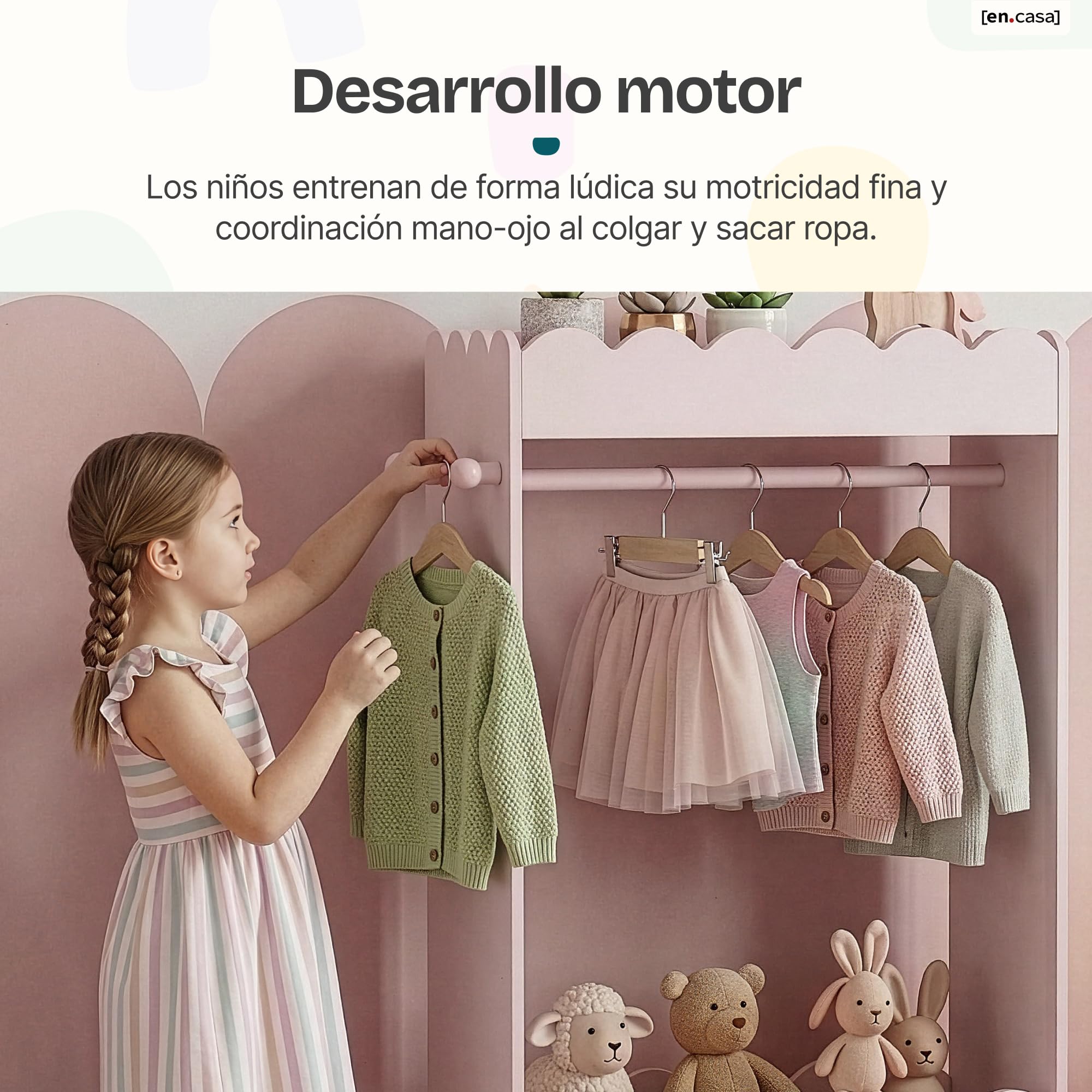[en.casa] Perchero Burro Infantil Vestnes con Espejo Ovalado Barra para Colgar 3 Ganchos 2 Estantes + Zapatero Portaropa Guardaropa Dormitorio MDF 120 x 63 x 38 cm - Algodón de azúcar