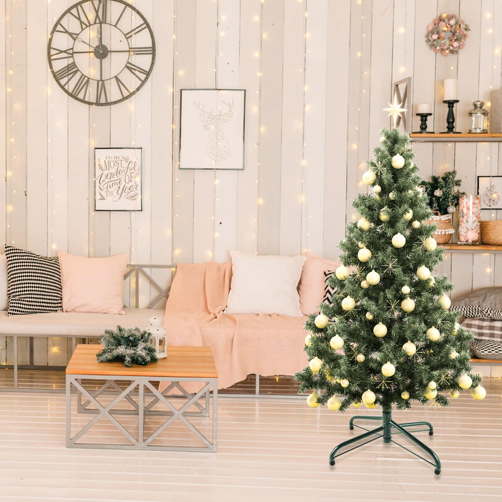 Supporto per Albero di Natale, Pieghevole, 40 cm, in Metallo, con Piedini in Gomma, Grande Stabile, per Interni ed Esterni, Decorazione Natalizia per Decorazioni Natalizie, Verde