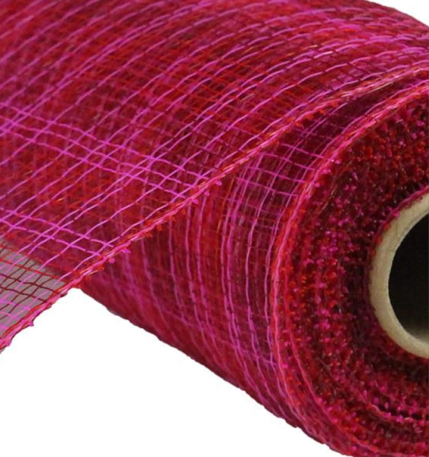 Multi Stripe Deco Poly Mesh Ribbon - 10 inch x 30 feet (Hot Pink, Red, Burgundy)