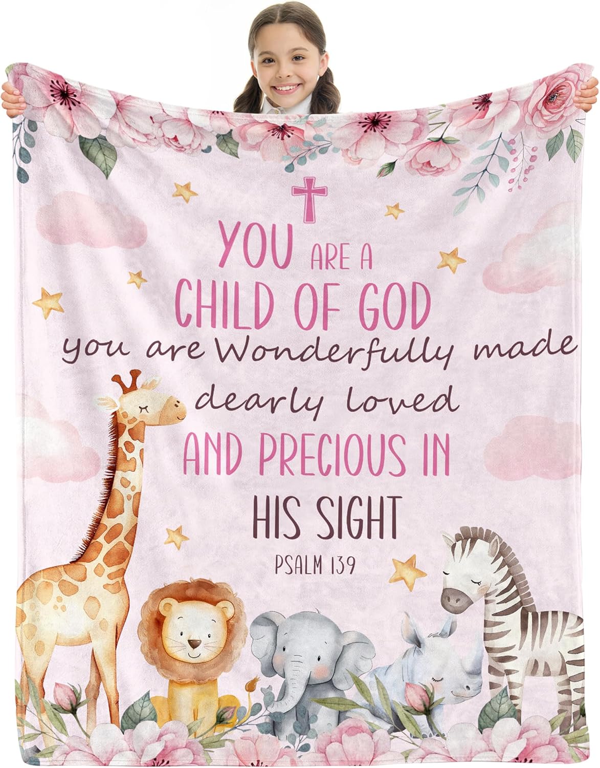 Baptism Gifts for Girl Catholic - Baptism Blanket for Girl, Christening Gifts for Girls, Christian Gift for Kids, Catholic Baptismal Gift for Girls, Christening Blanket for Kids, 50"x40"