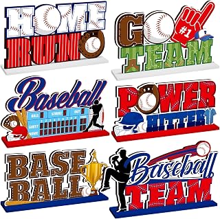 Pickmesh 6 Pcs Baseball Table Centerpieces Wooden Signs Sports, Baseball | Themed Decor for Game Day and Birthday Gatherings, Freestanding with Colorful Graphics, Essential Centerpiece Set