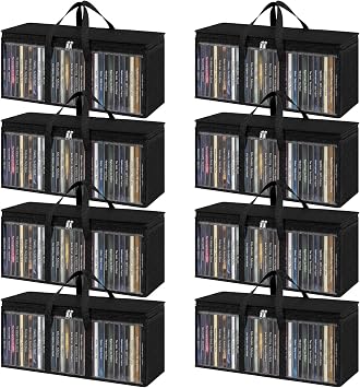 8 Pack DVD Storage Bags, Stackable Holder Case for CDs Cases Water Resistant CD DVD Holder with Zipper & Handles for Blu-ray Video Games Albums Storage Holds DVDs