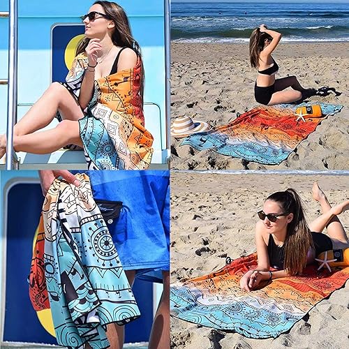 Miniatura 5 de Toalla de playa de microfibra grande sin arena, ligera y de secado rápido, toallas finas de microfibra a prueba de arena, 32 x 63 pulgadas,