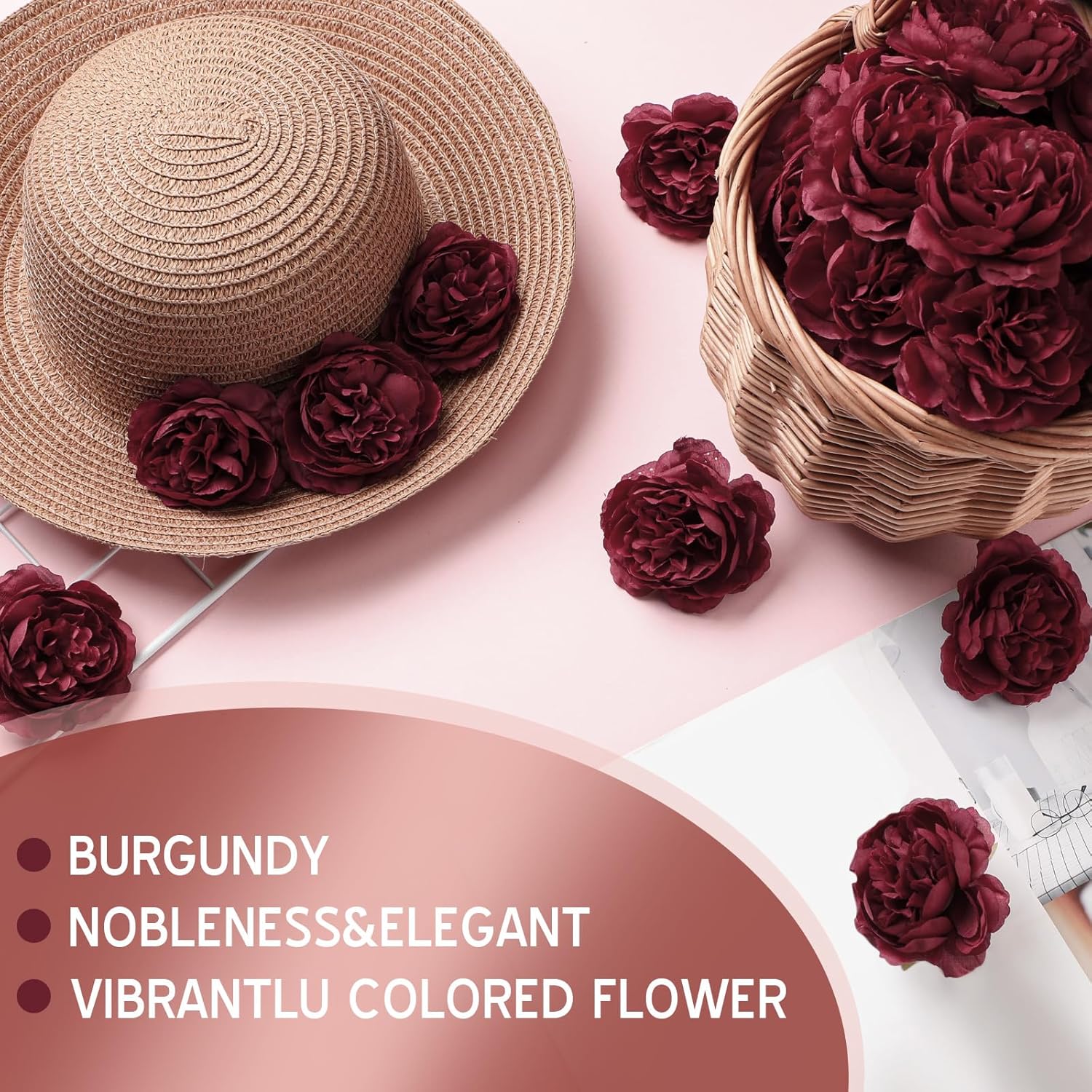 50 Pcs Artificial Flowers, 3.2 Inches Silk Rose Head Flowers Fake No Stem for Wedding Bridal Bouquet Home Floral Decor DIY Centerpieces Arrangements Party Tables Decoration(Burgundy) - Image 4