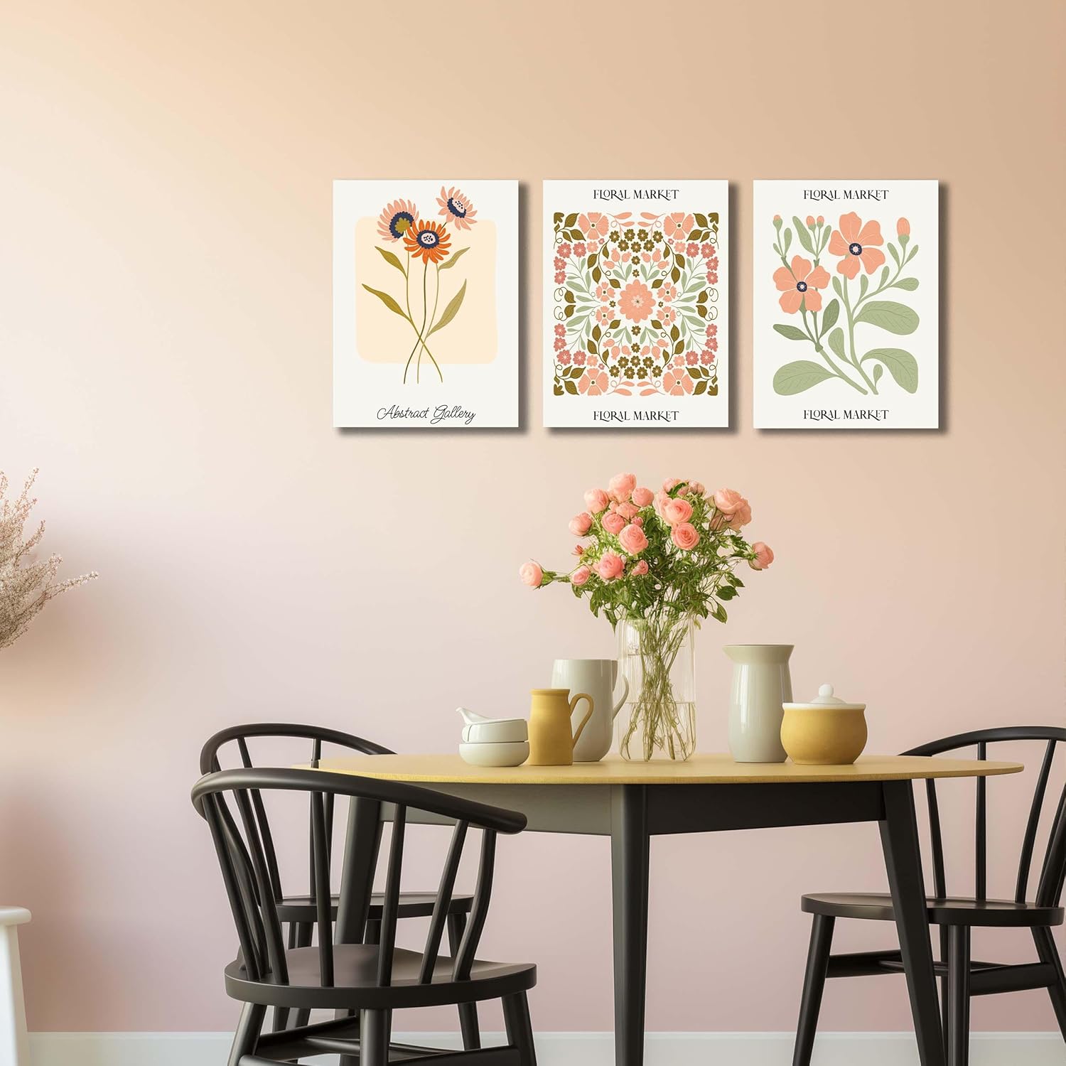 SKYRISE 3 PCS Boho Floral Canvas Wall Art, Rustic Botanical Canvas Paintings Prints ArtWork for Living Room, Vintage Flower Pictures for Farmhouse Dining Room Hallway Bedroom Wall Decor 12"x16"