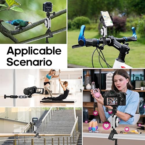 Miniatura 7 de Soporte de abrazadera para montaje de cámara de bicicleta para manillar de bicicleta, aleación de aluminio con doble cabezal de bola giratorio de