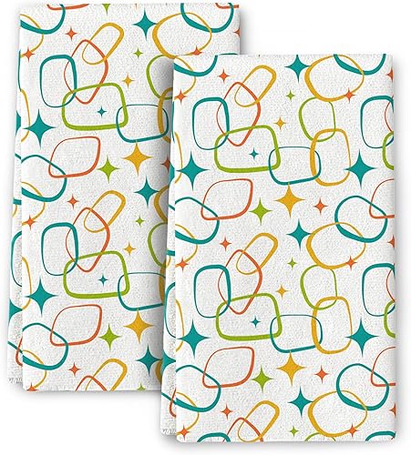 Juego de 2 toallas de cocina modernas de mediados de siglo, toallas de mano absorbentes, paños de cocina retro para cocinar, hornear, baño, granja,