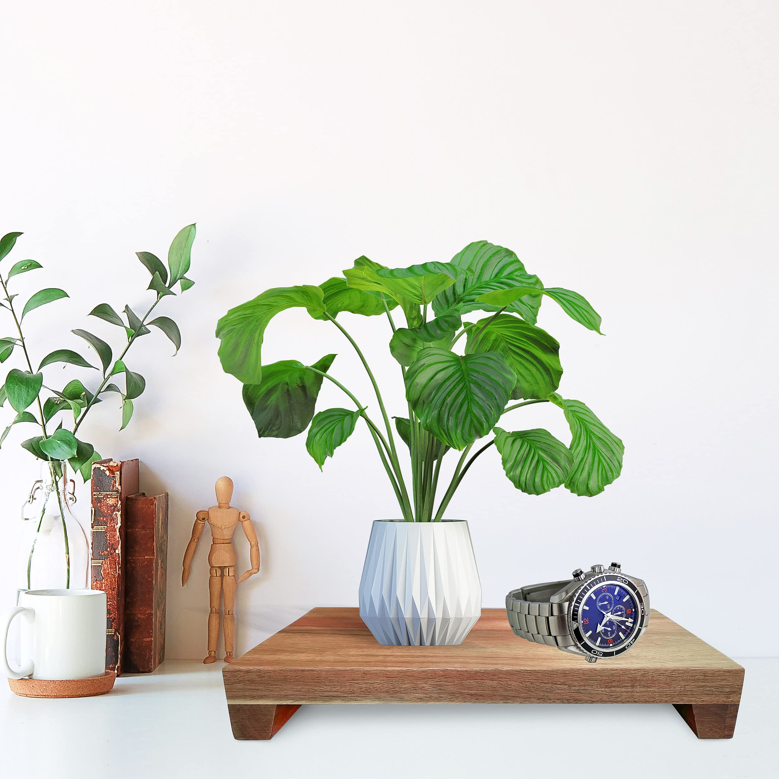 Lyfe Simple Natural Acacia Wood Pedestal Stand | Wood Riser with Decorative Beads | Kitchen Counter Decor | Soap Tray for Kitchen Sink | Bathroom Tray | Tabletop Wooden Stand (12 x 7 x 1.75 Inch)