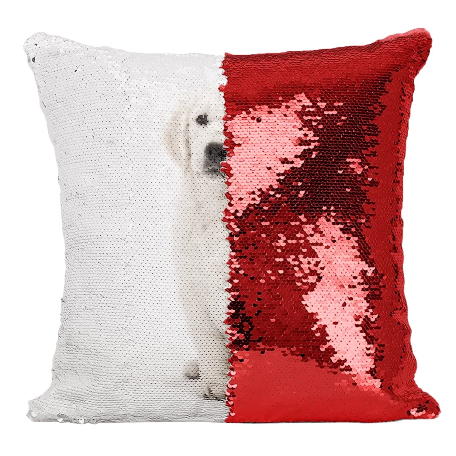 Coussin Sequin Paillettes Rouge Chiot Labrador pour Salon et Chambre d'Enfant
