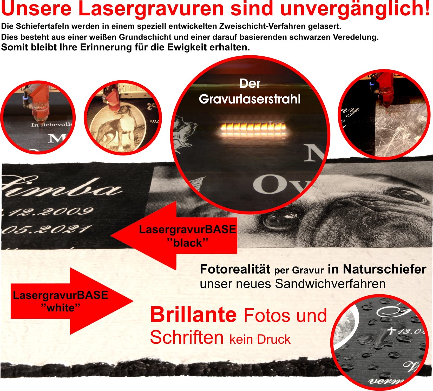 Urnengrabstein Betende Hände, Grabsteine, Grabplatten mit personalisierter Lasergravur, 30cm x 20cm 100% witterungsbeständig, Naturschieferstein