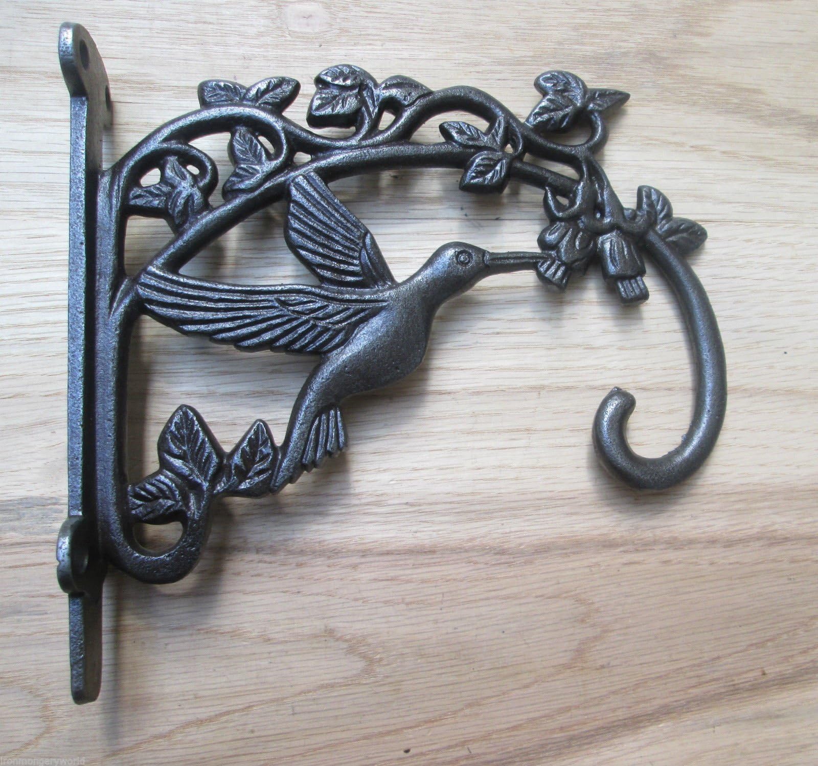 Ironmongery World Cast Iron Garden Bird Rustic Hanging Basket Bracket Hook Plants Lantern Chime (Antique Iron)