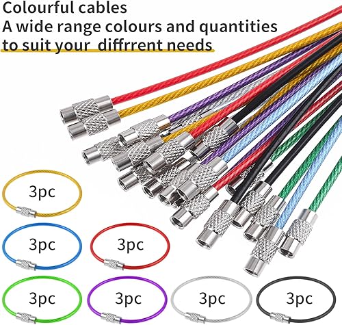Miniatura 3 de 21 llaveros de alambre de acero inoxidable de 0.079 in y 6 pulgadas, llavero de alambre para etiquetas de equipaje, estudiantes, oficina, hogar,
