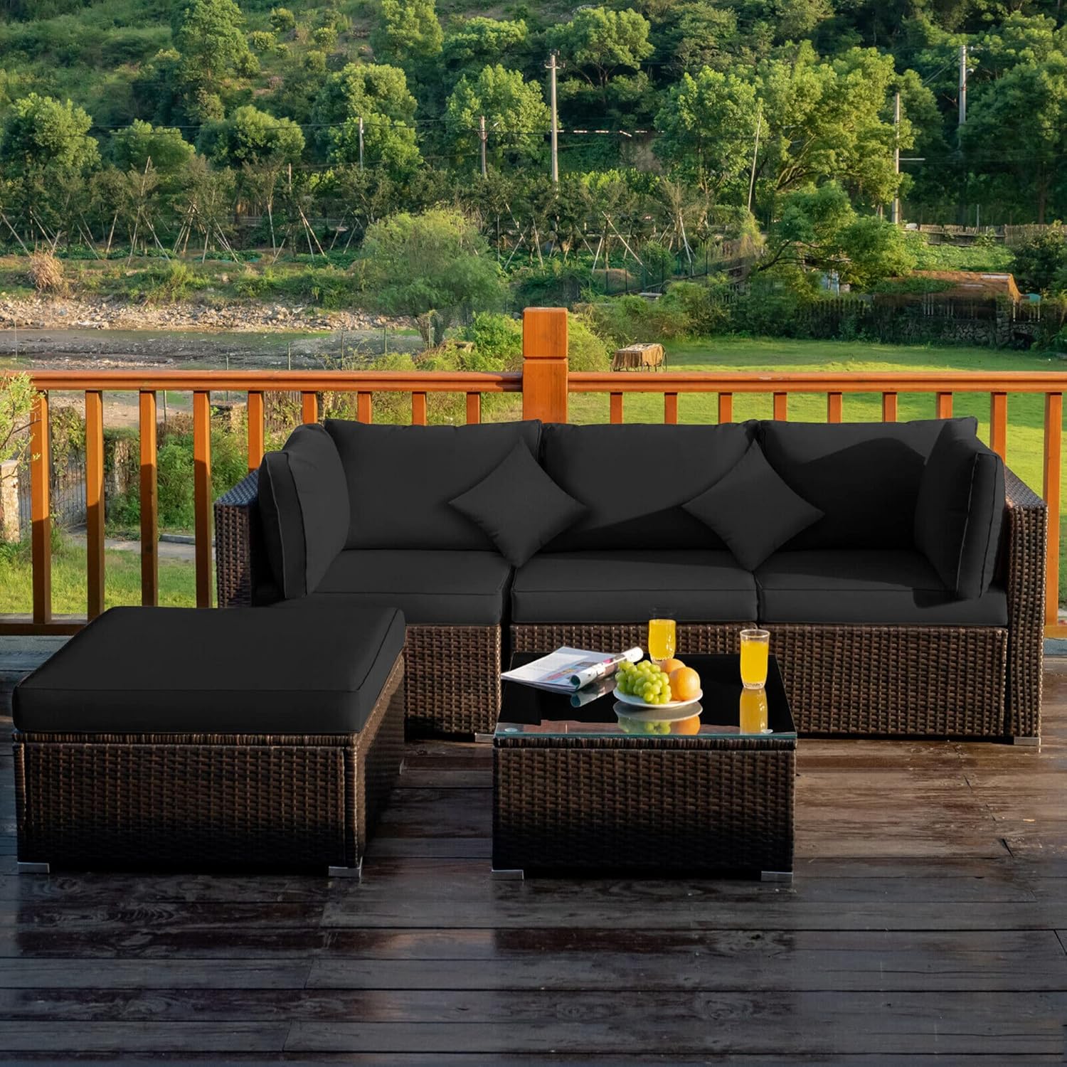 DORTALA 5 Piece Patio Furniture Set, Modular Outdoor Wicker