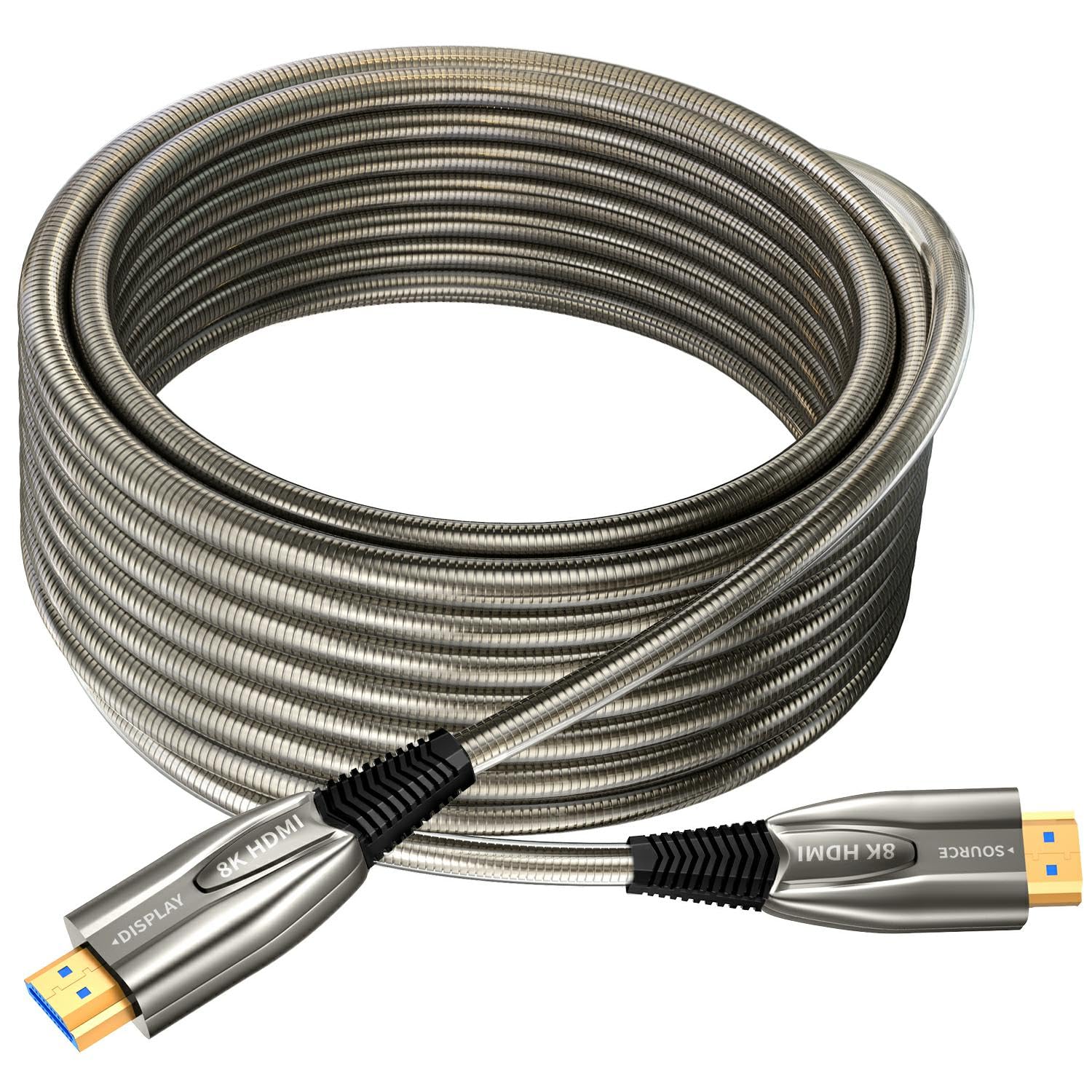 Cables HDMI de fibra óptica de 30 m, 8 K, 48 Gbps, con revestimiento de armadura de metal, cable HDMI 2.1 de ultra alta velocidad, 8 K a 60 Hz, 4 K a 120 Hz, compatible con PlayStation 5 PC