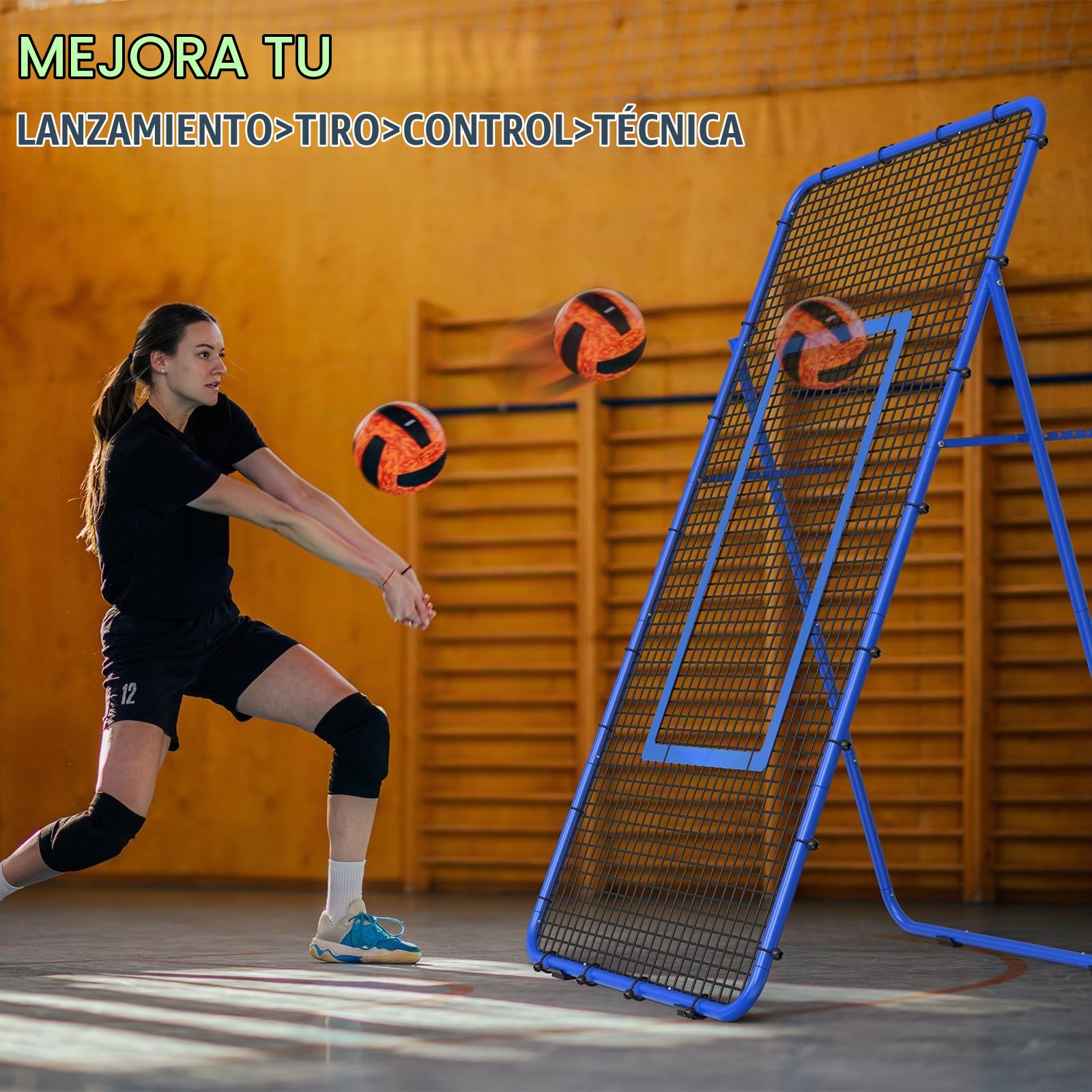 Red de voleibol ajustable para entrenamiento de voleibol con zona de impacto para golpear, servir, pasar, practicar picos, rebote para béisbol, lacrosse, tenis, fútbol, 2,2 x 1,2 m, color azul
