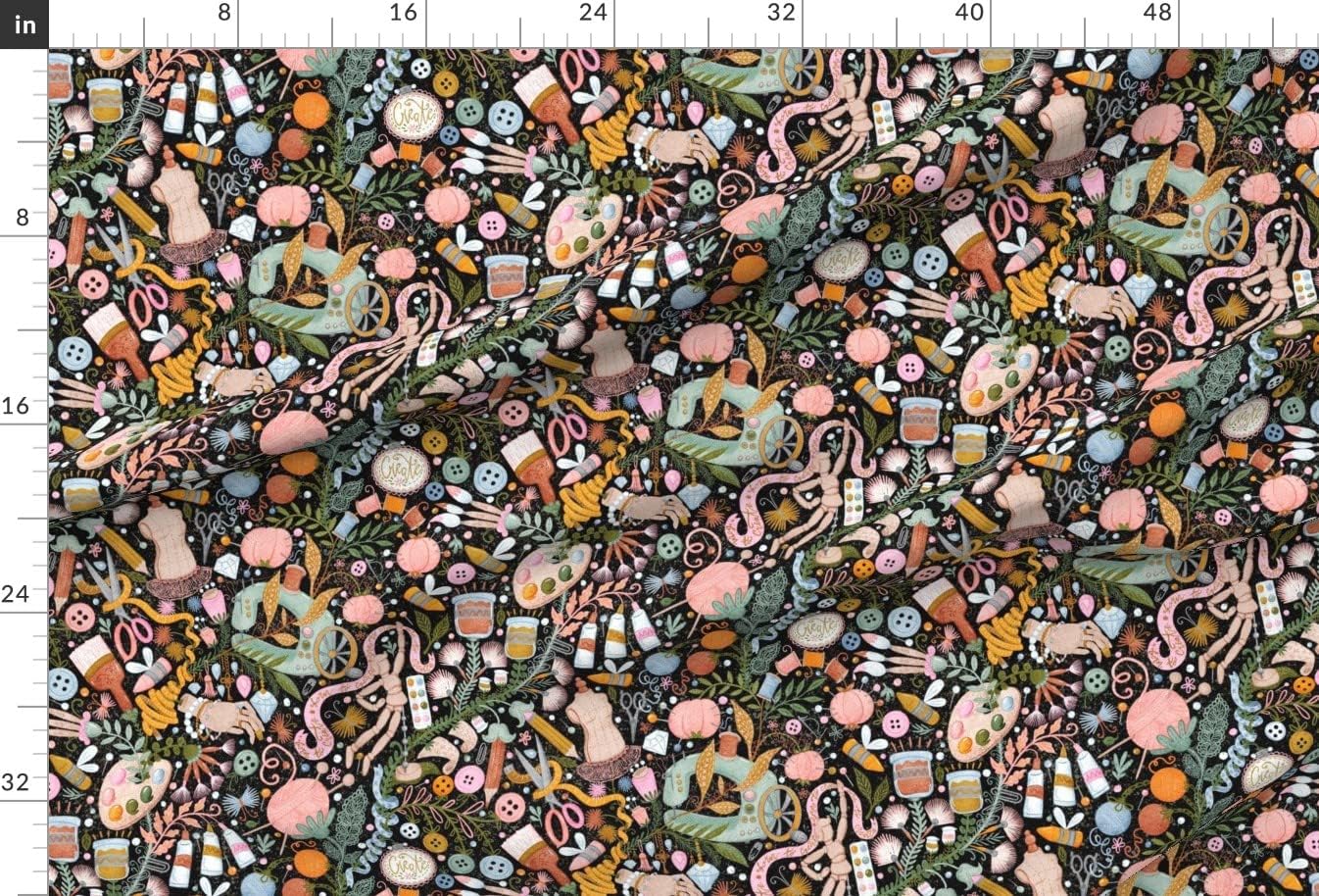 Spoonflower Fabric - Knitting Button Paint Brush Painting School Notions Sewing Printed on Upholstery Velvet Fabric Fat Quarter - Upholstery Home Decor Bottomweight Apparel