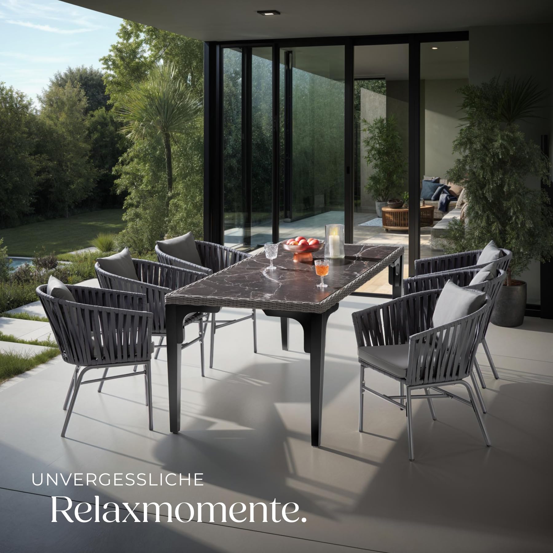 tectake® Gartenstühle Set, Geflecht-Stuhl, Gartenstuhl Rope, Stühle Outdoor, Balkon Sessel, Terrassenmöbel mit Sitzpolster und Kissen für Garten, als Terrassenstuhl, Gartensessel - 4er Set