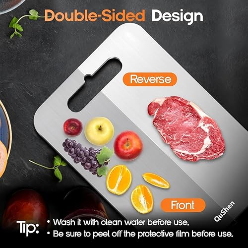 Miniatura 4 de QuShen Tabla de cortar de titanio, 100% titanio puro para cocina, tabla de cortar de doble cara de grado alimenticio, apta para lavavajillas, fácil