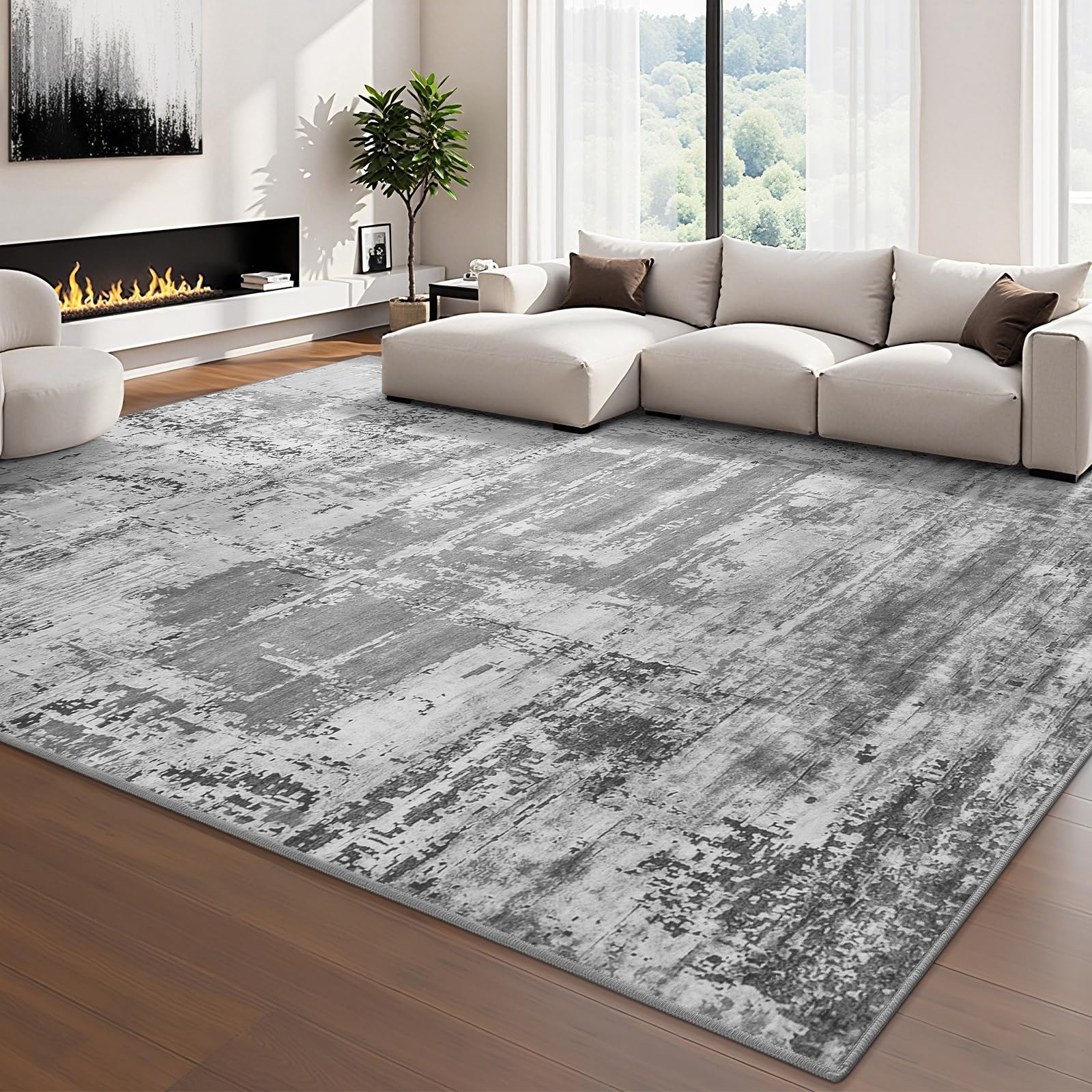 HOMORE Living Room Rug 6x9 Large Rug Grey Area Rugs Non Slip Washable Rugs for Bedroom Dining Room
