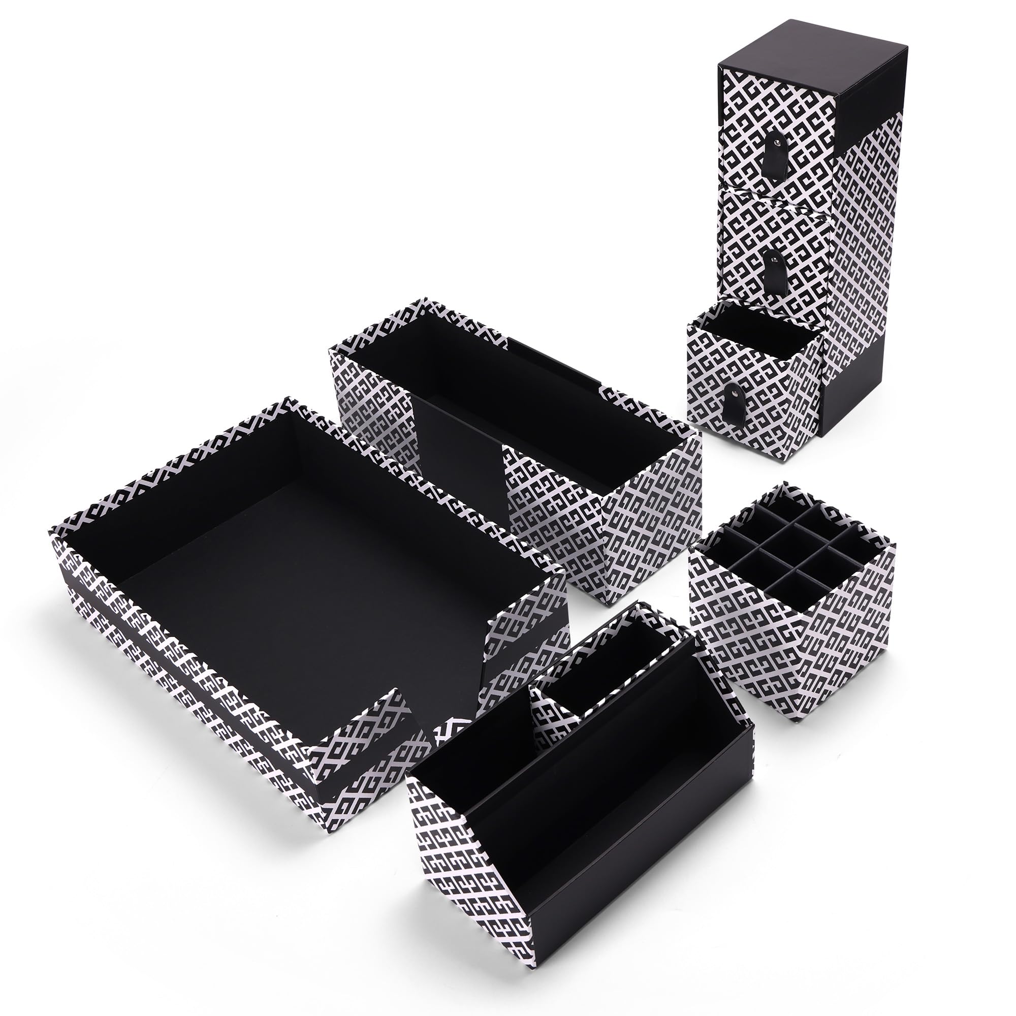 Edenseelake Desk Organizers and Accessories Set of 5, Black Office Organization and Supplies with Drawer Organizer, Pencil Holder, Letter Tray, Mail Sorter, File Tray