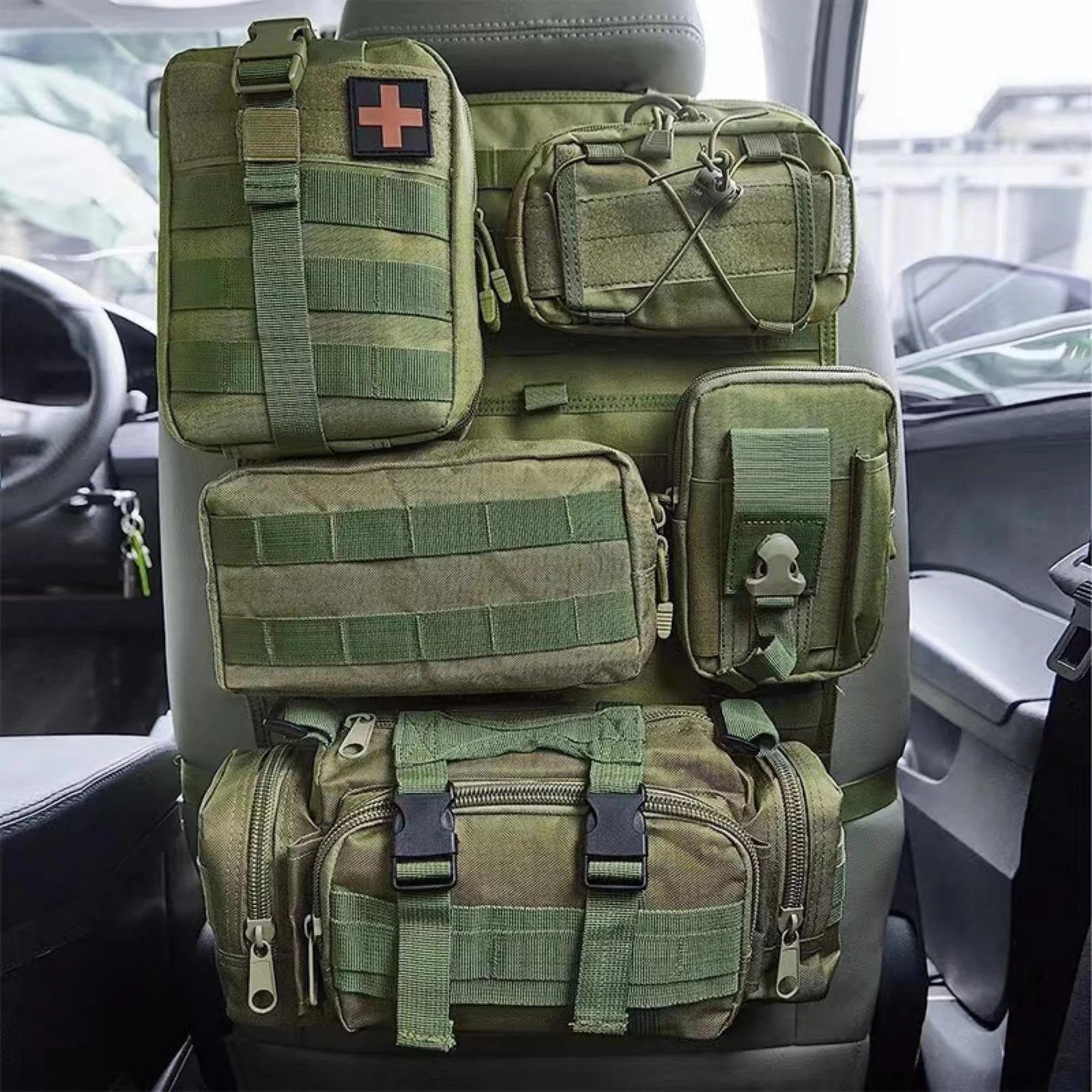 Reti per Auto Borsa da Appendere al Sedile Posteriore Organizer Tattici Borsa Portaoggetti Caccia E Auto A Guida Autonoma Borsa Portaoggetti Classificata Rete Portaoggetti Auto(Army Green)