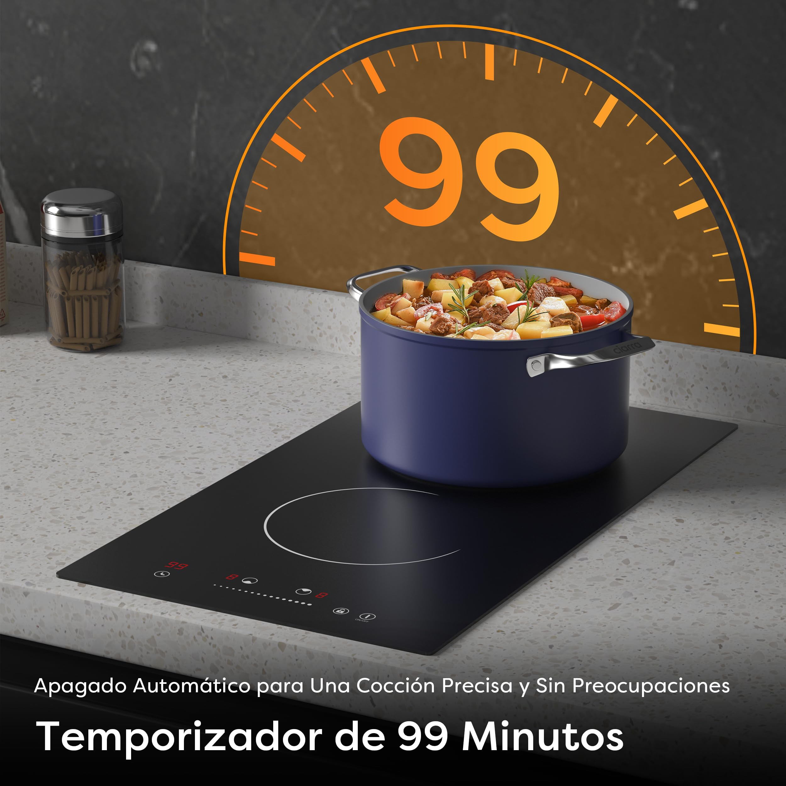 CDV Placa Vitrocerámica 2 Fuegos, 3000 W, Placa de Cocina Eléctrica Empotrable, 30 cm, 9 Niveles de Potencia, Timer, Bloqueo de Seguridad | Plan eléctrico compacto con control táctil, temporizador, bloqueo infantil y apto para ollas de fondo plano