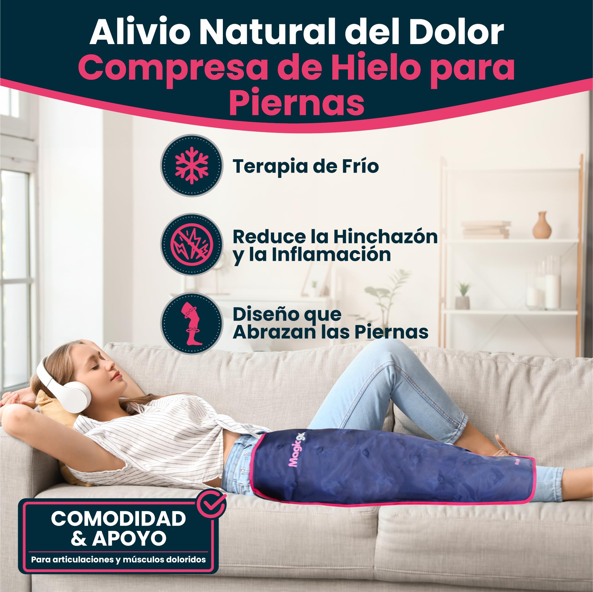 Magic Gel Bolsa Gel Frio para Lesiones de Piernas - Bolsa Hielo Lesiones Cubre Toda la Pierna 62 cm - Reduce Dolor Hinchazón e Inflamación - Reutilizable para Esguinces Artritis y Más