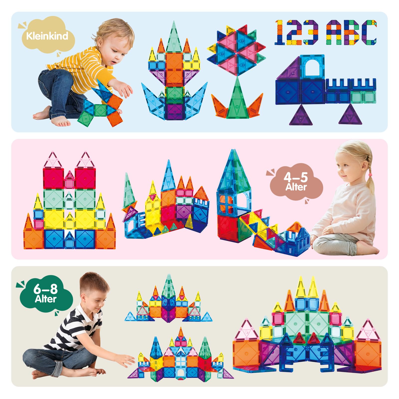 SURFOU Costruzioni Magnetiche 58 Pezzi, Blocchi da Costruzione Giocattoli Educativi STEM Montessori per Bambini 3-7 Anni, Giochi Educativi Creativi, Regalo Perfetto Ragazzi e Ragazze