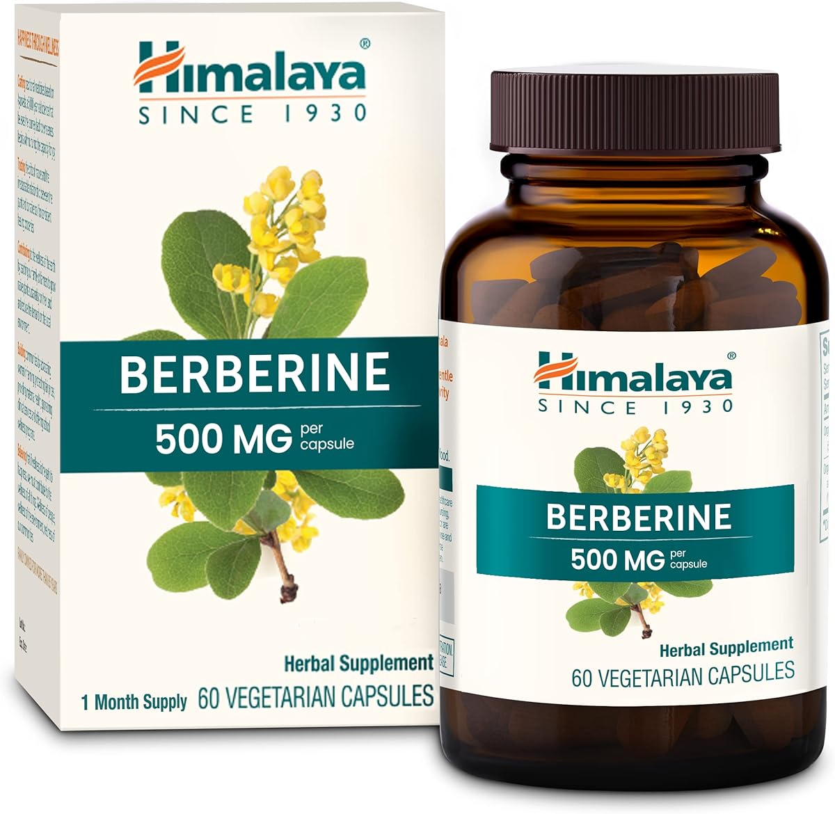 Himalaya Berberine - Herbal Supplement for Supporting Normal Metabolism, Immune, and Digestive Health - Vegan, Gluten Free, 500 mg, 60 Vegetarian Capsules