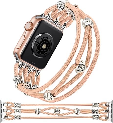 Miniatura 7 de TOYOUTHS Pulsera de cuentas compatible con Apple Watch Band de 1.651.571.571.49 pulgadas para mujer, estilo bohemio, trenzada, elástica, occidental,