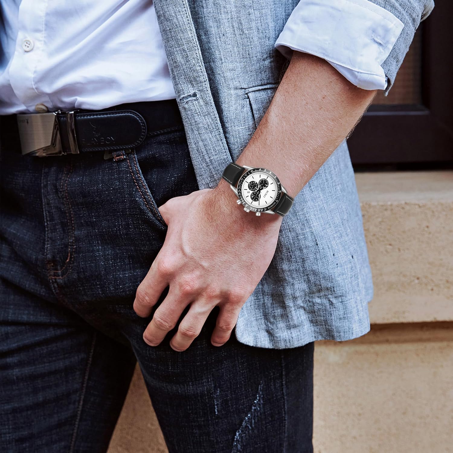 BUREI Watches Mens Analogue Quartz Chronograph Men's Waterproof Calendar Watch Men's Leather Strap Classic Gifts for Men - Image 7