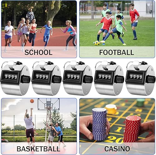 Miniatura 6 de Contador mecánico de mano, 5 unidades de 4 números digitales contador de clics para eventos escolares, golf, deportes, oficina, estadio