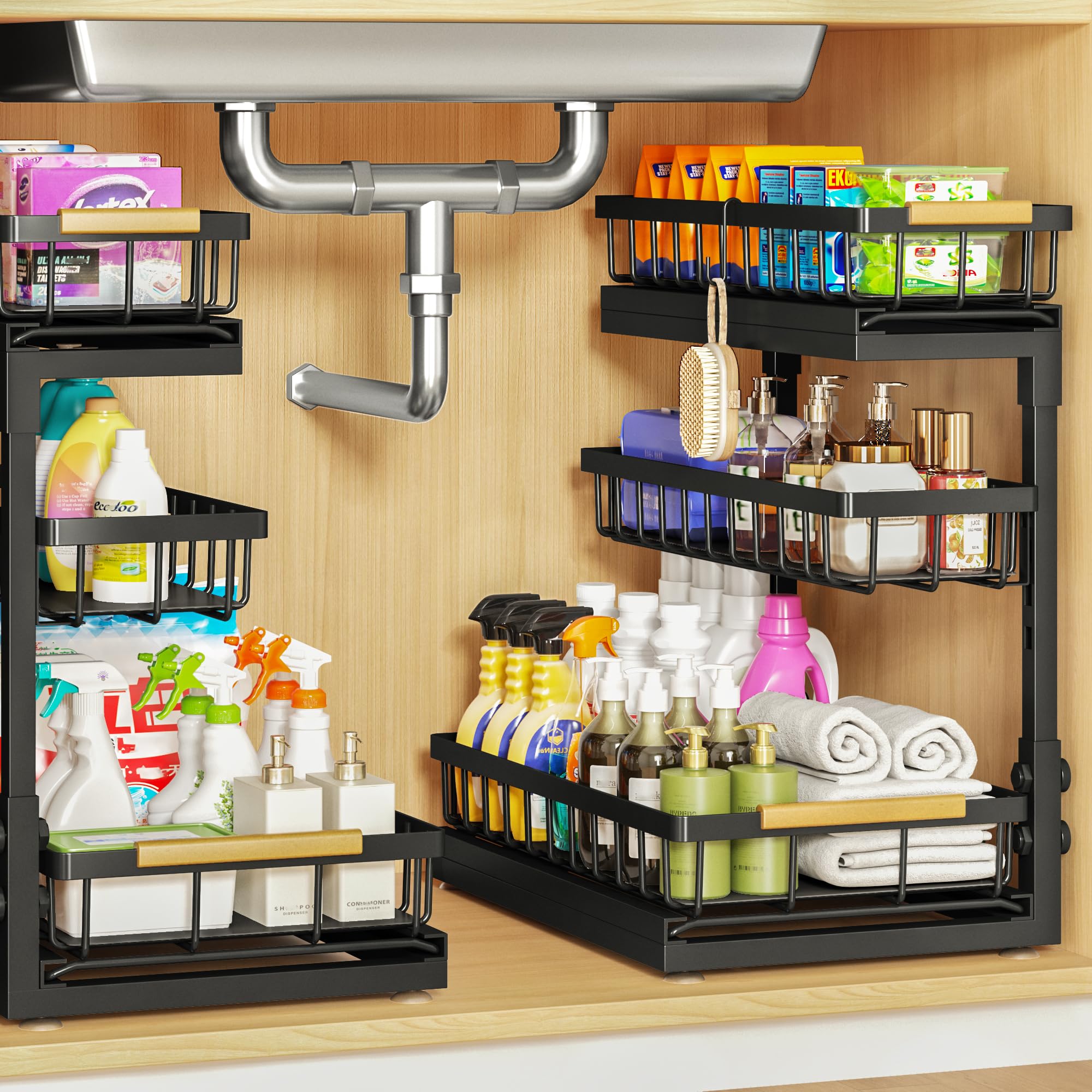 Photo 1 of **scrapes**Under Sink Organizer and Storage 2 Pack 3 Tier Kitchen Bathroom Organizers
