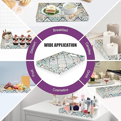 Miniatura 20 de Gifturbo Bandeja de servir color verde azulado, bandejas rectangulares con asas, bandeja decorativa de plástico para mesa auxiliar, sala de estar