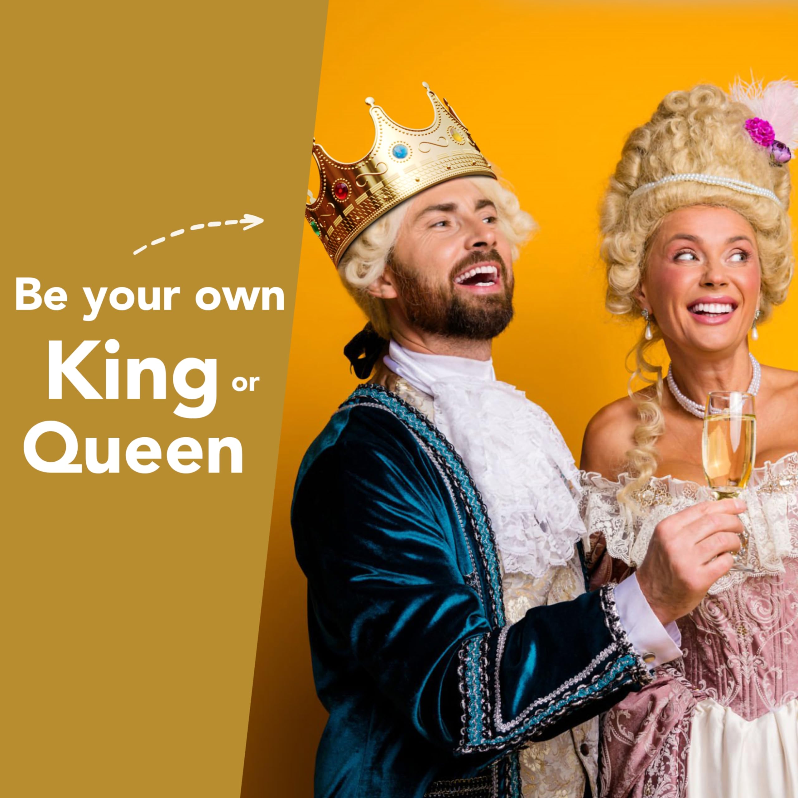 Gold Crown Display Royal Queen and King Crown Luxurious Royal Crowns for Women and Men - 0.75" x 8" Perfect for Parties Prom King Regal Decor & Crowns for Kids Royalty Themed Events